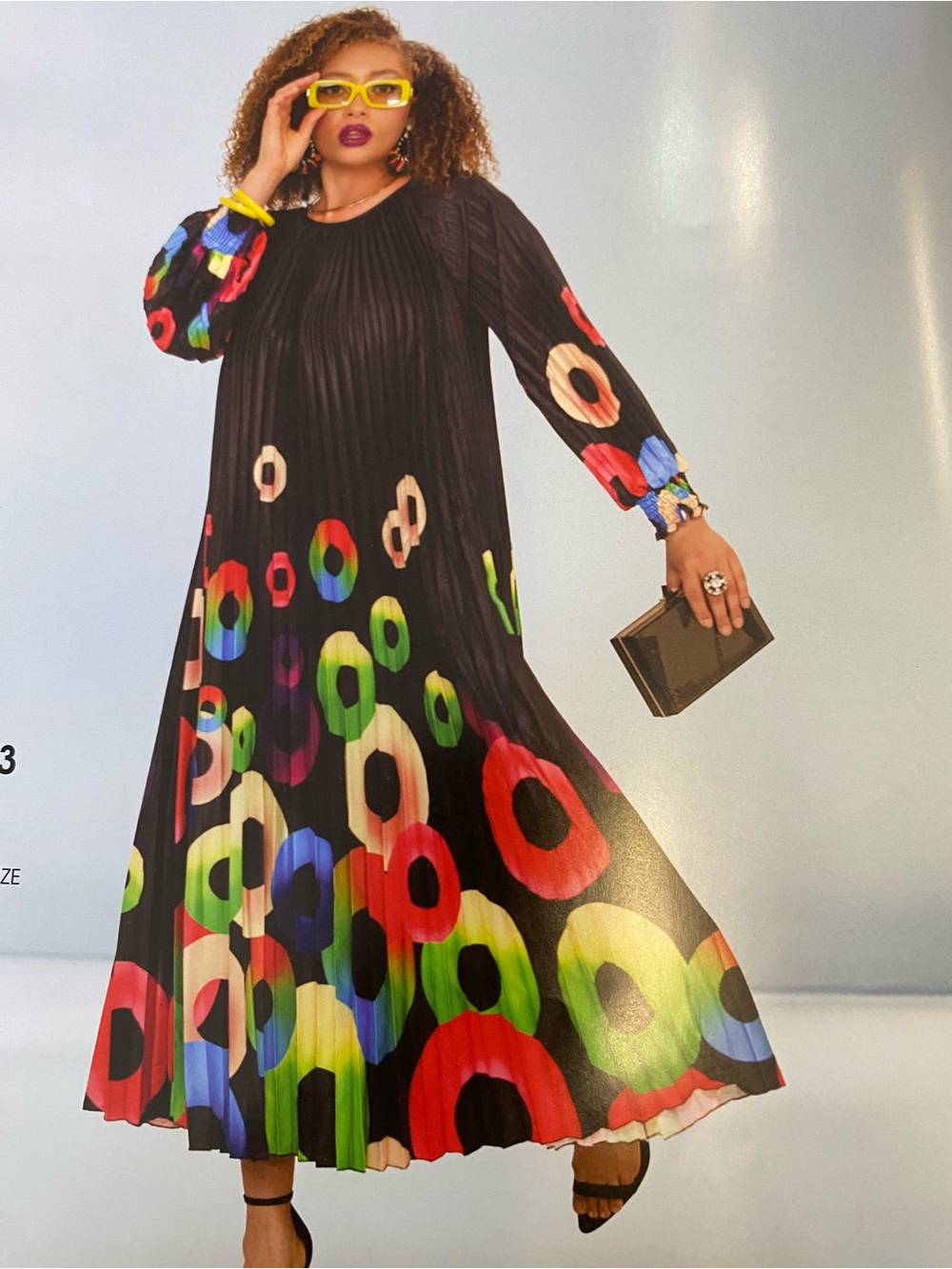One Size Black Maxi Dress with Multicolor Ring Print